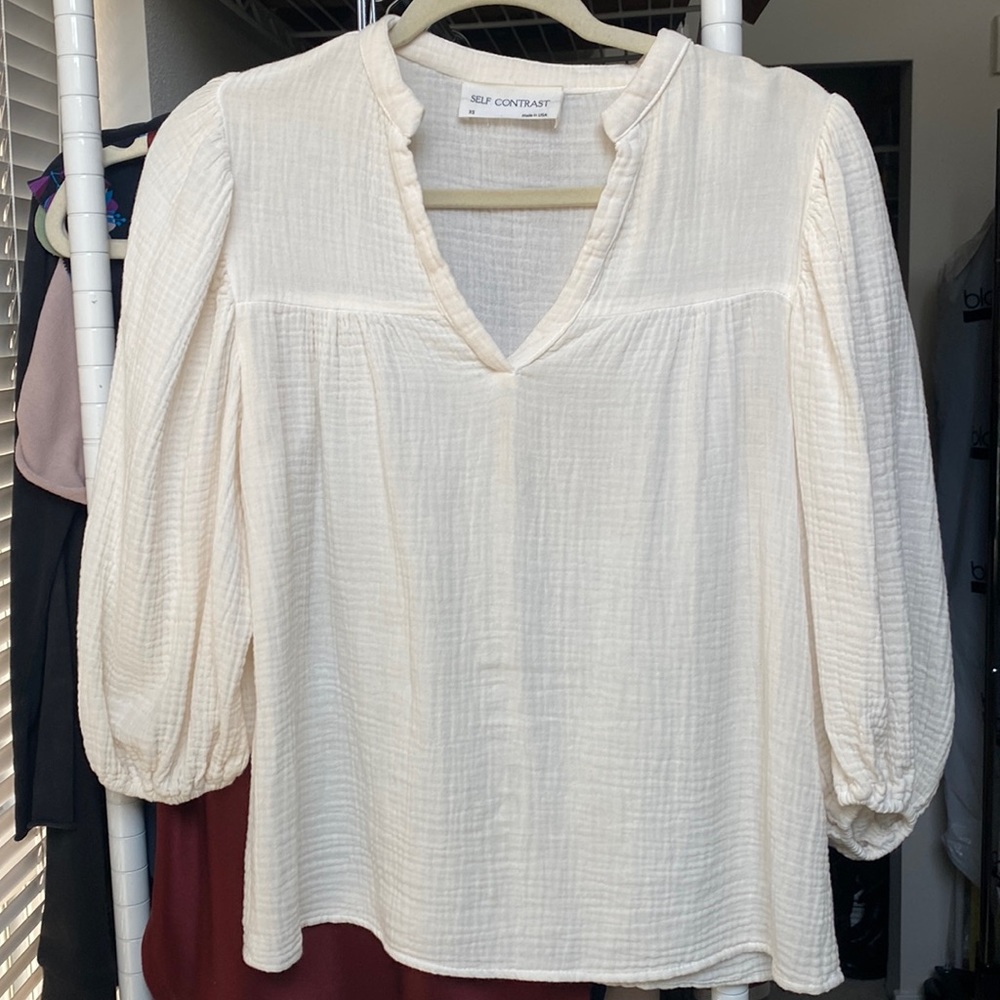 Self Contrast cotton gauze blouse XS